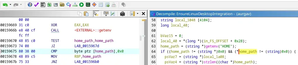 Image of Ghidra showing the code
