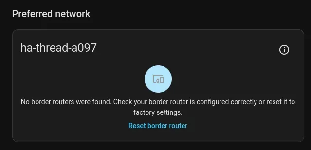 Home Assistant UI showing no border router were found